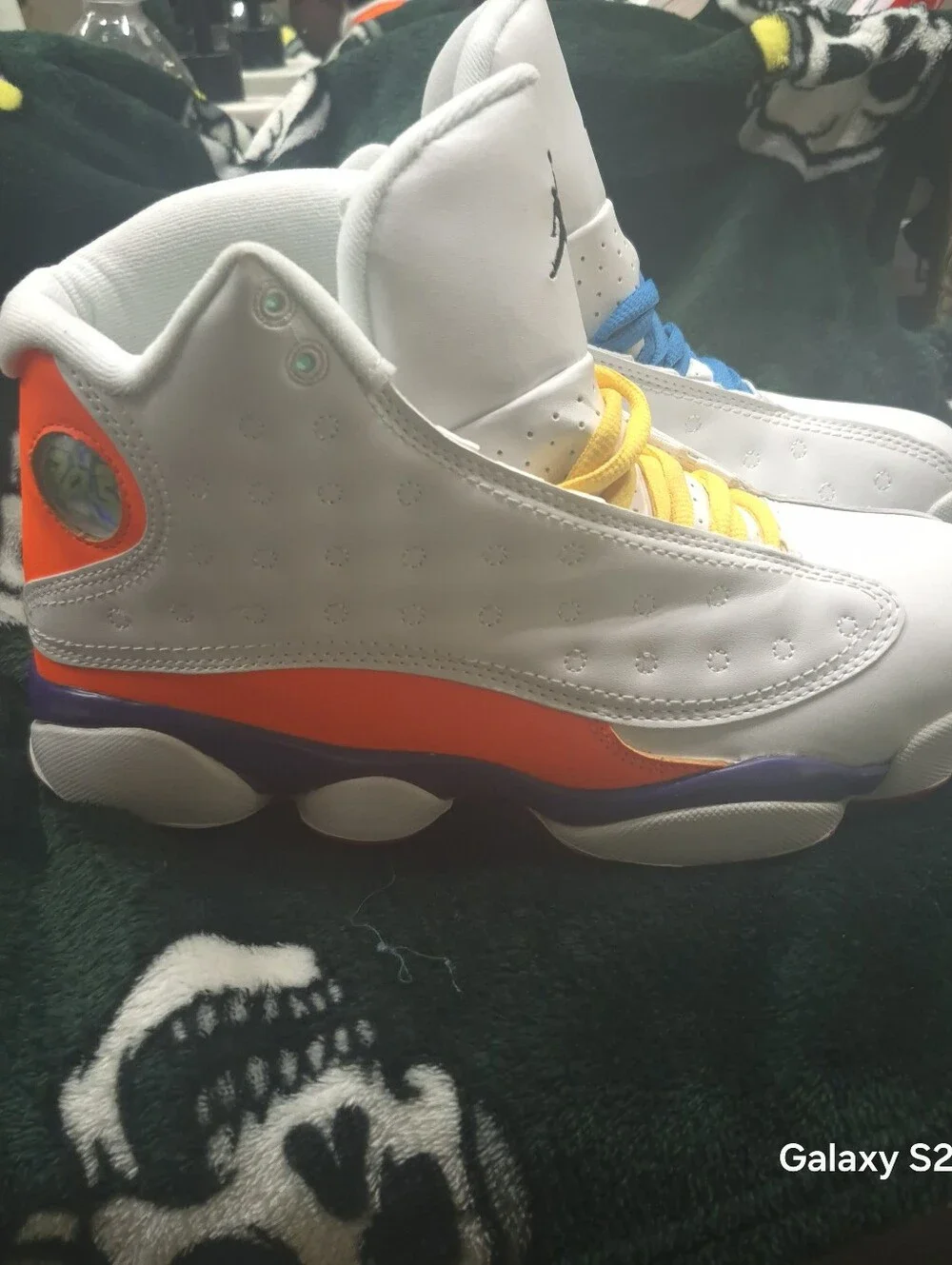 Jordan Men's White Sneakers with Orange, Yellow & Blue Accents